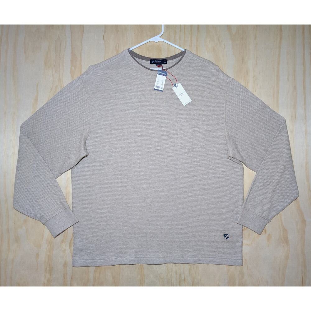Cremieux Men's XL Long Sleeve Thermal Textured Shirt Beige Pocket Cotton NWT